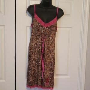 Sourpuss leopard print slip dress pink corset ribbon size large goth emo scene